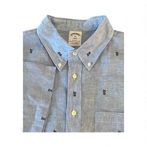Brooks Brothers 1818 Regent Linen Short Sleeve Shirt Mens XL Blue Pineapples